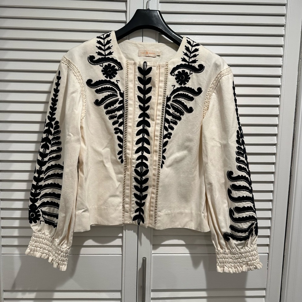 Tory Burch creme jacket with beading
